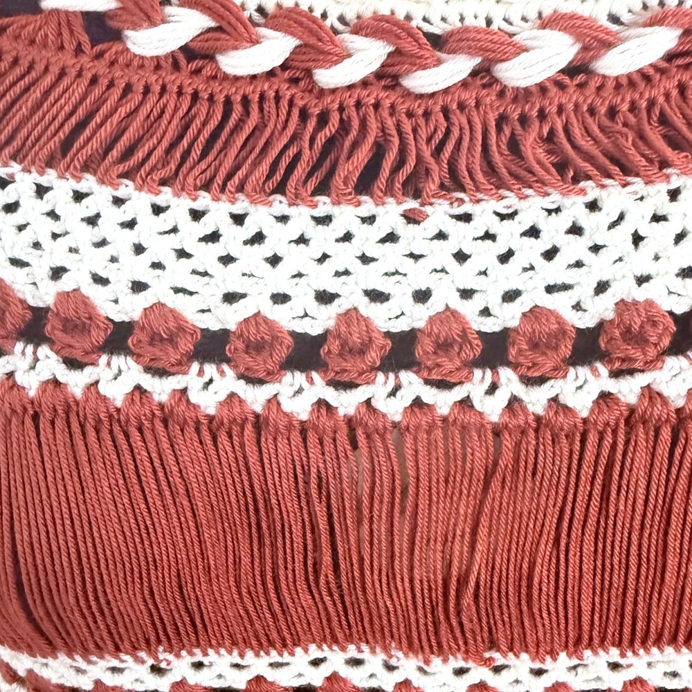 My Beachy Side Top Red Flame Rust Crochet Fringe Crop Boho Resort Small NEW - Picture 10 of 12